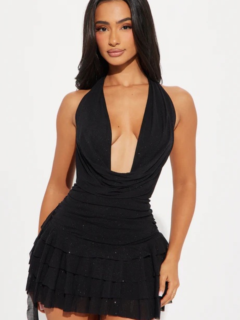 Fashion Nova Kaia Glitter Mesh Micro Mini Dress